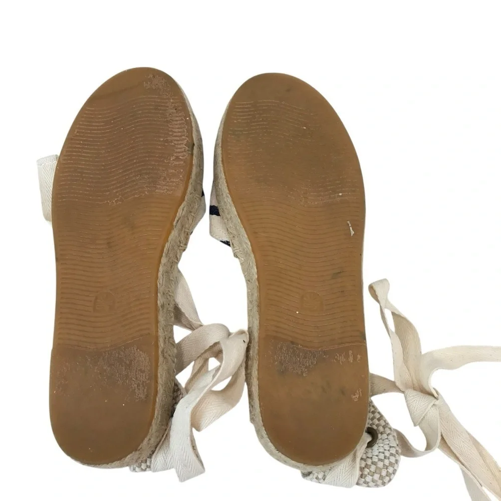 Soludos Women’s Blue Navy/White Espadrille Sandals Lace Up Ankle US Size 6.5